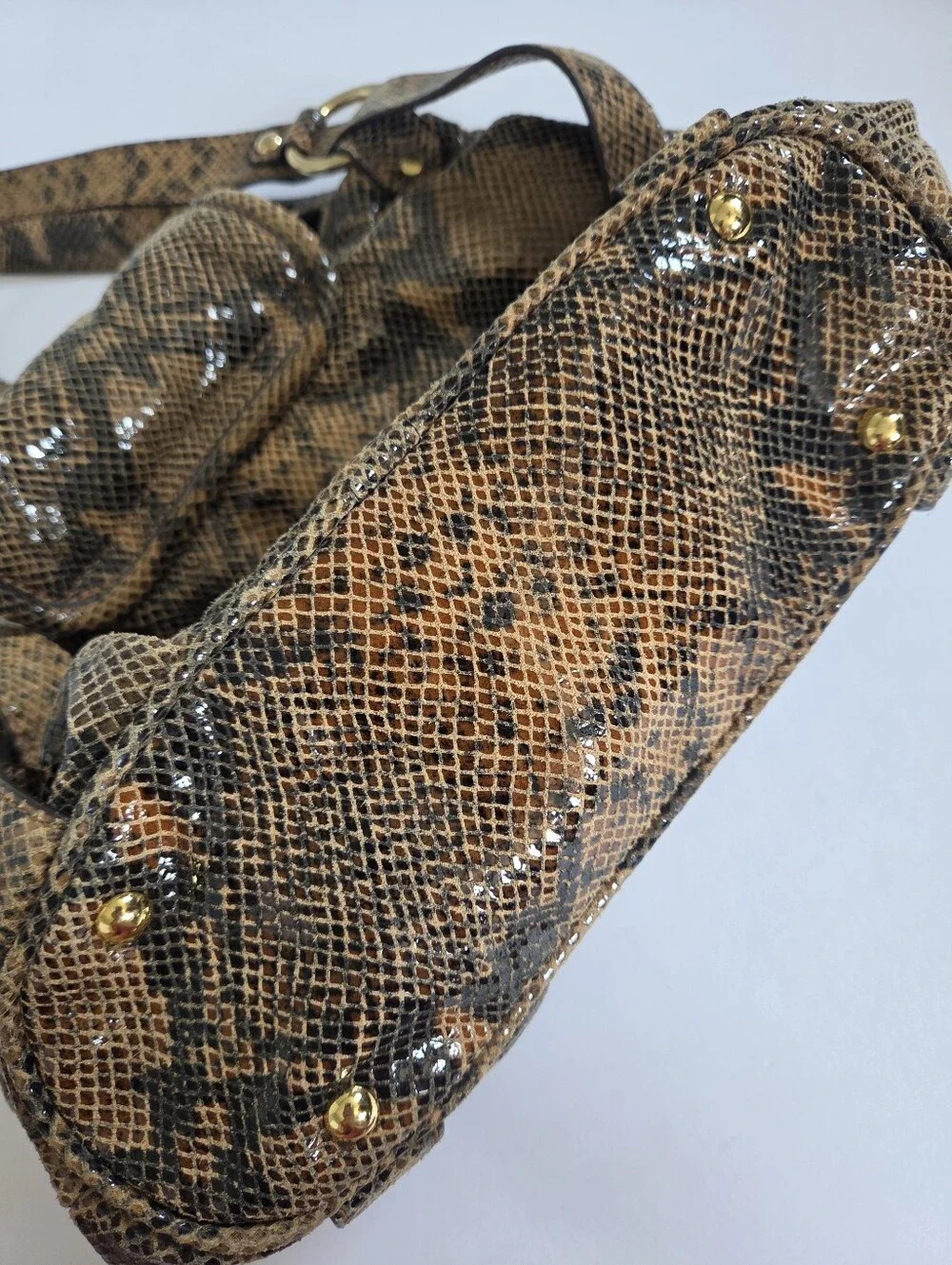 Like New Michael Kors Brimfield Large Leather Tote Shoulder Bag Python Snakeskin